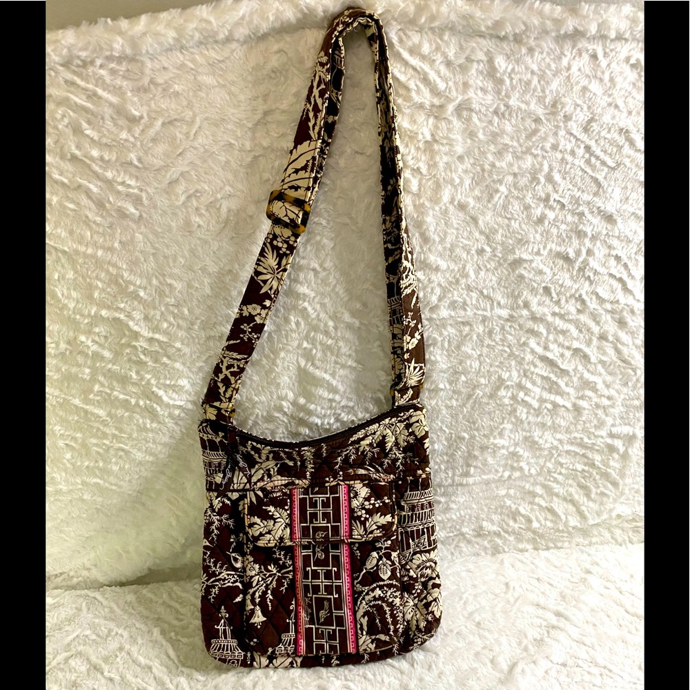 Vera Bradley crossbody purse, brown cream & pink